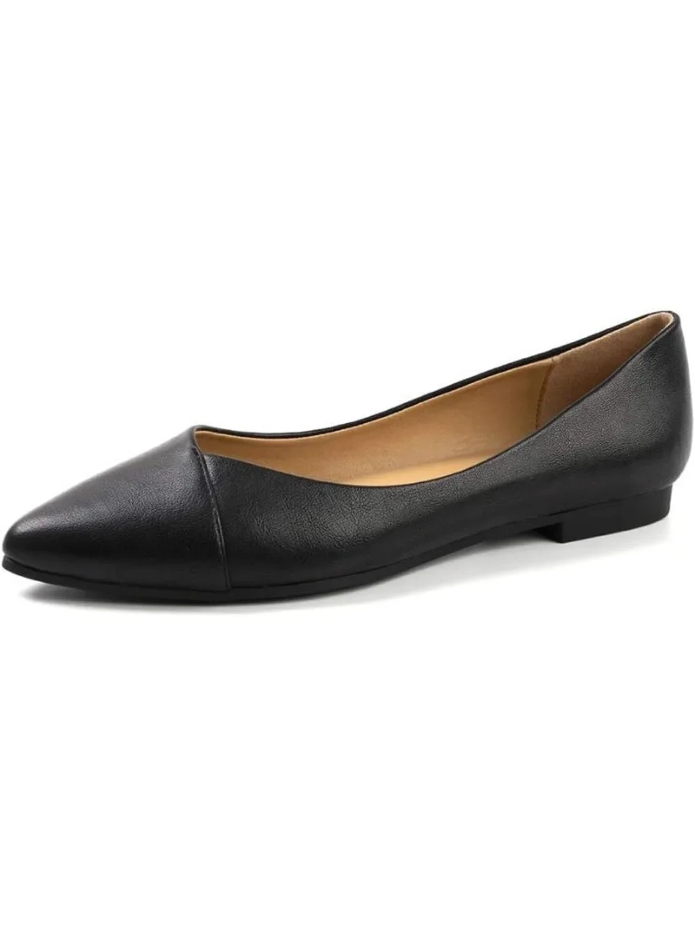 FUNKYMONKEY Women's Black Faux Leather Pointed Toe Slip On Ballet Low Heel Flats